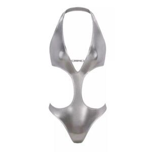 Skims metallic swim halter monokini in nickel one piece XL NWT